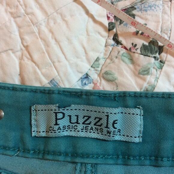 NWT PUZZLE DENIM $98 TEAL CUTOFF JEAN SHORTS 1/2 - Picture 5 of 8
